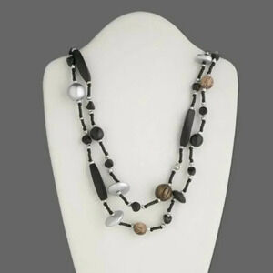 Handmade Ethnic Coconut Wood Glass Mixed Media Long Necklace